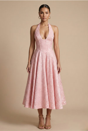 Robe de Soirée Midi Col Licou Femme Élégante