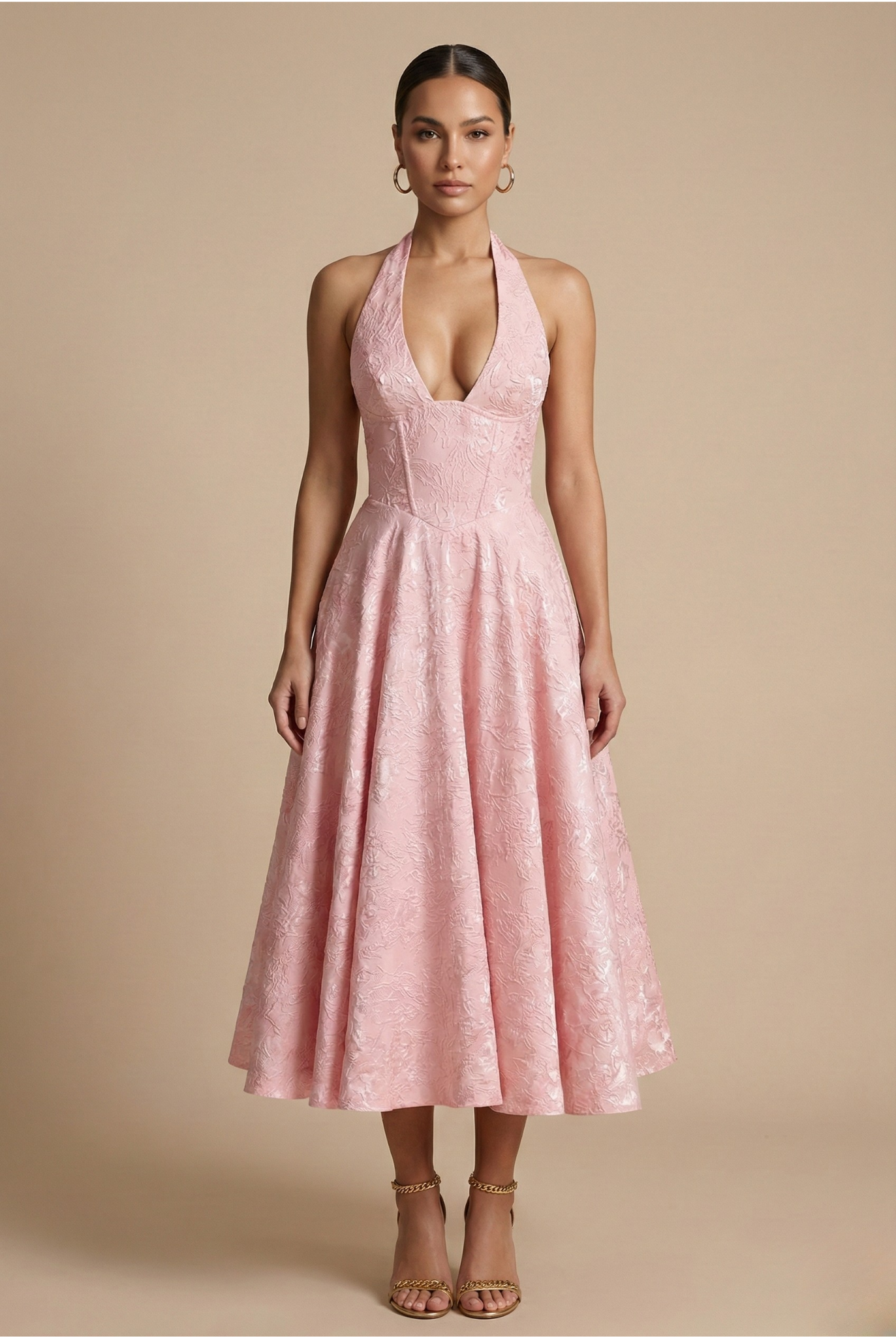 Robe de Soirée Midi Col Licou Femme Élégante