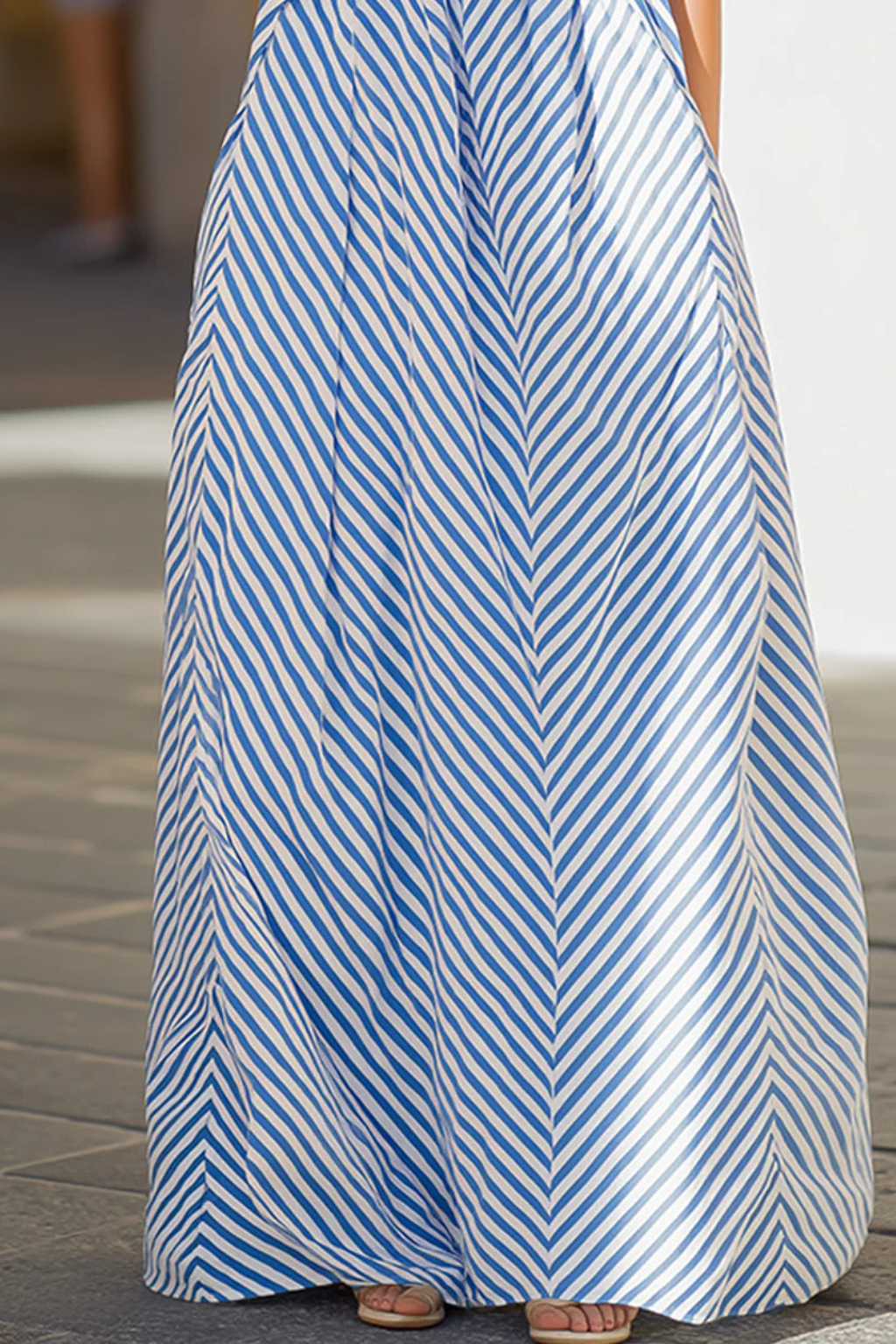 Robe longue femme estivale à col noué motif chevron – Image 9