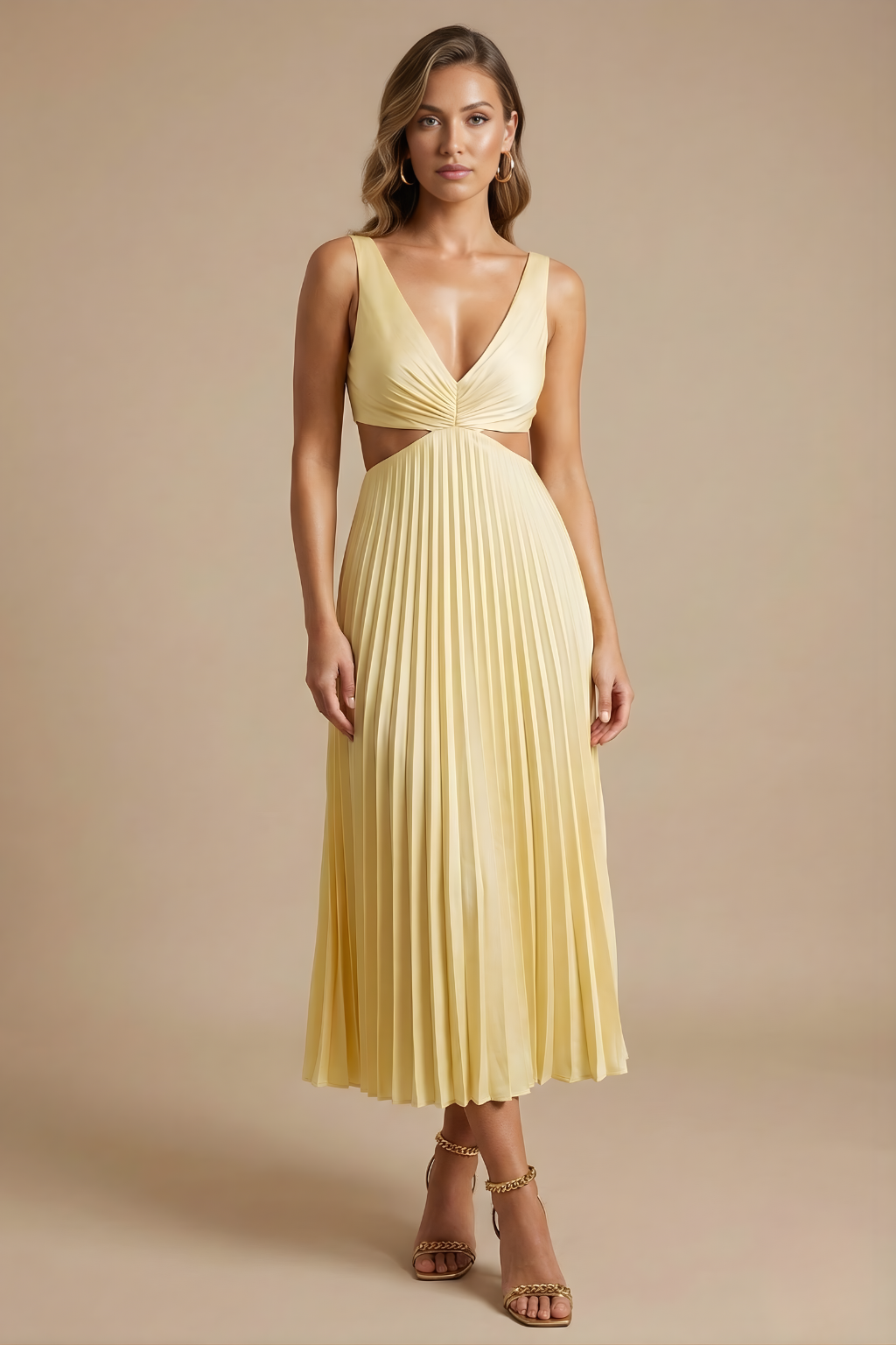 Robe fluide femme taille cintrée plissée soirée