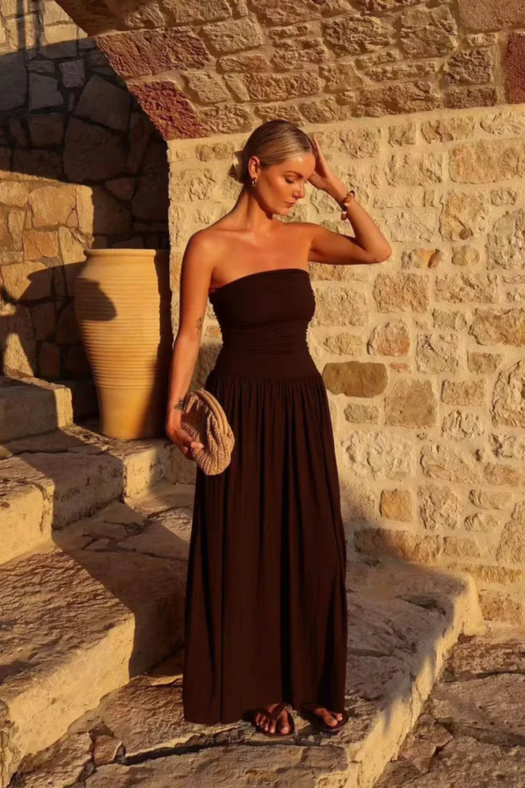 Robe longue plissée bustier femme élégante été – Image 5