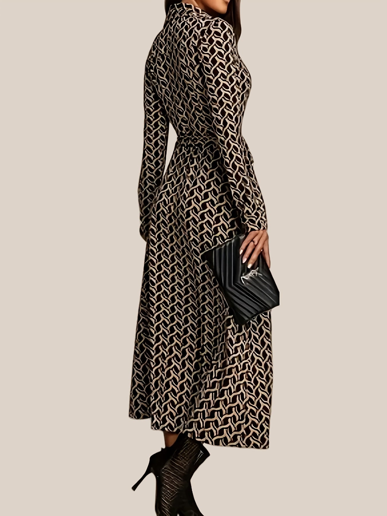 Robe chemise femme imprimé géométrique, élégance polyvalente – Image 4