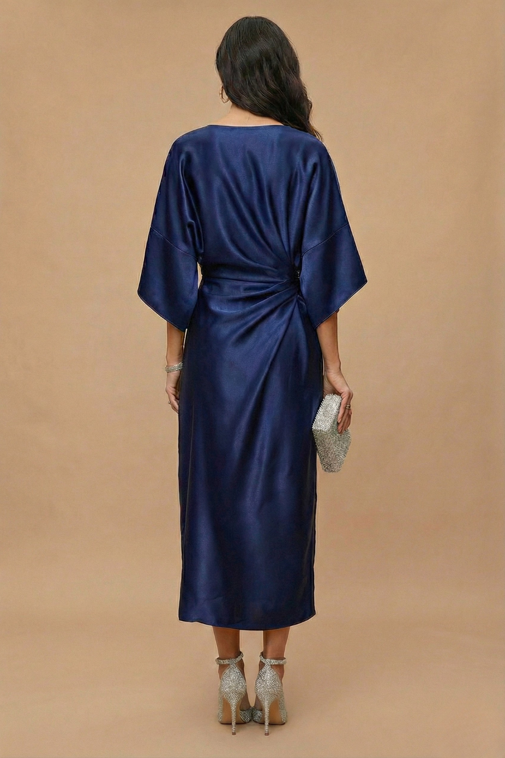 Robe longue femme soirée manches évasées taille drapée – Image 5