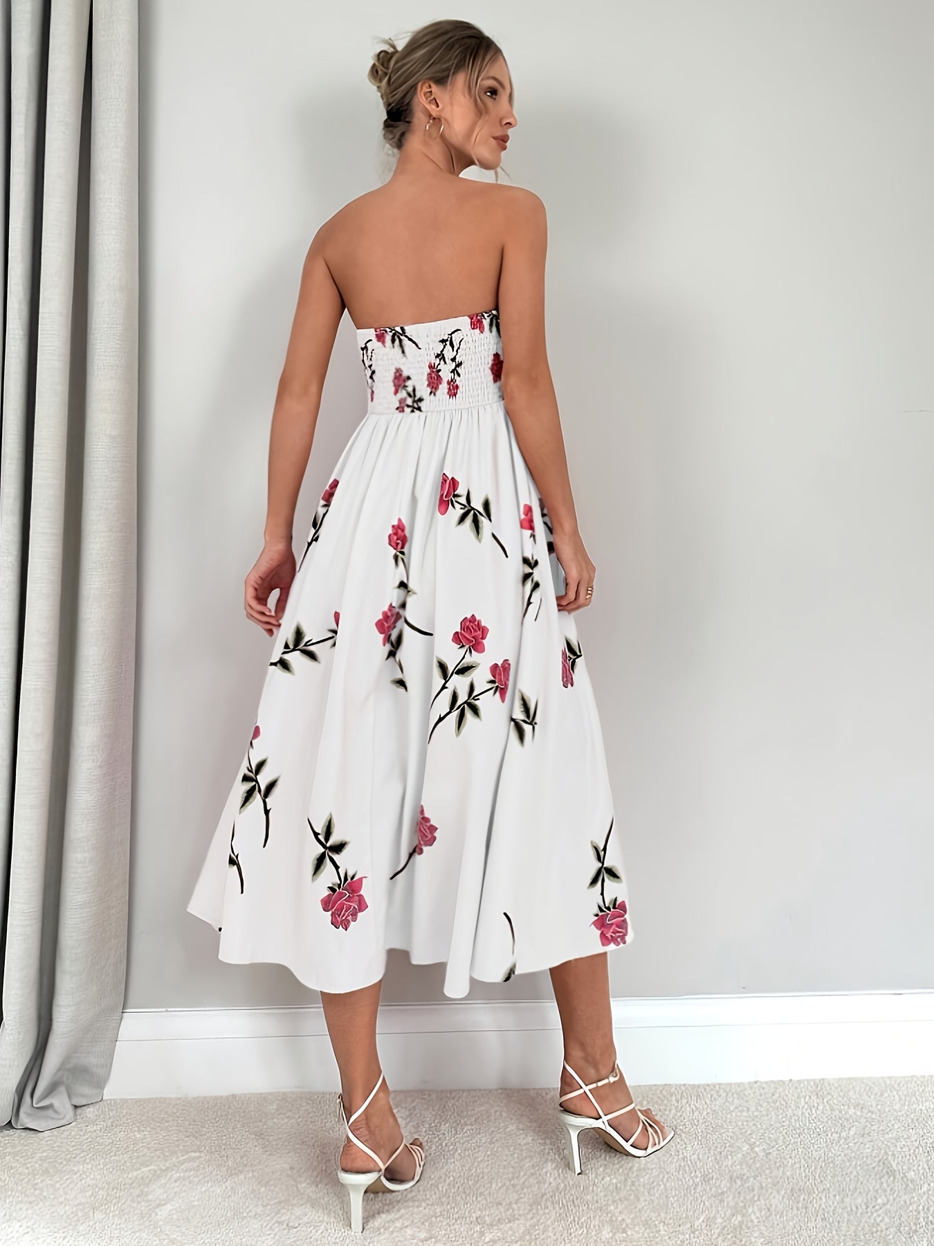 Robe élégante bustier fleurie mi-longue soirée mariage – Image 3