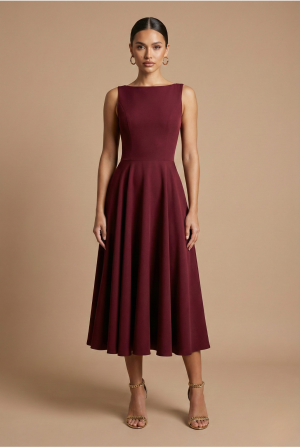 Robe fluide femme col rond taille marquée