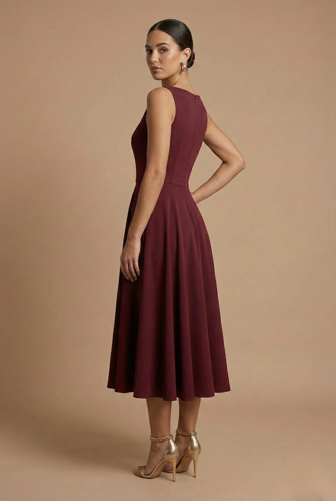 Robe fluide femme col rond taille marquée – Image 2