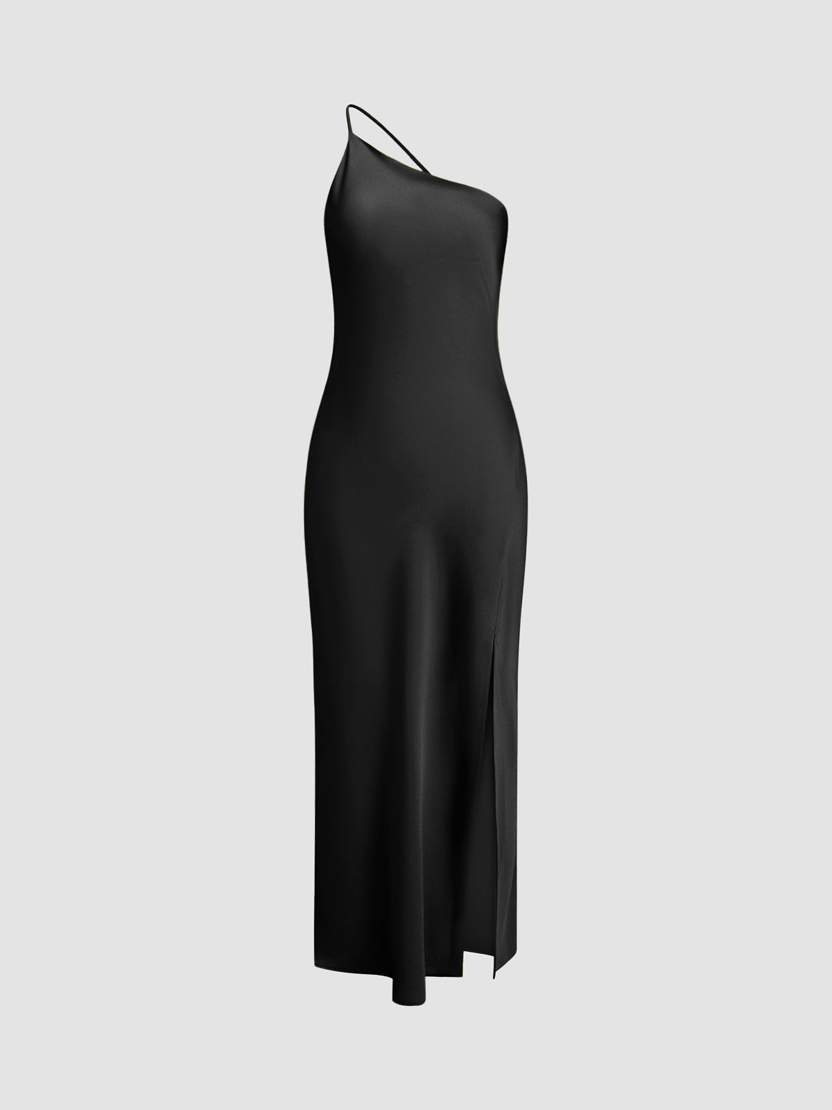 Robe mi-longue femme, bretelle unique, dos dégagé, fente – Image 2