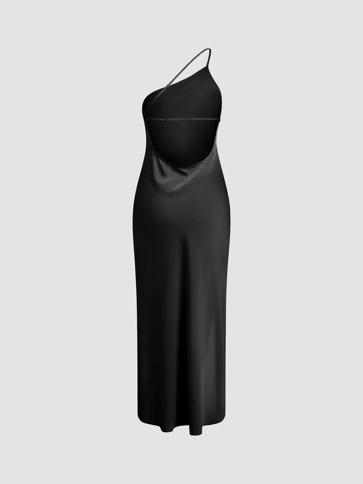 Robe mi-longue femme, bretelle unique, dos dégagé, fente – Image 12