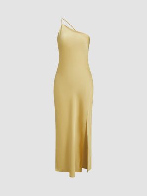 Robe mi-longue femme, bretelle unique, dos dégagé, fente