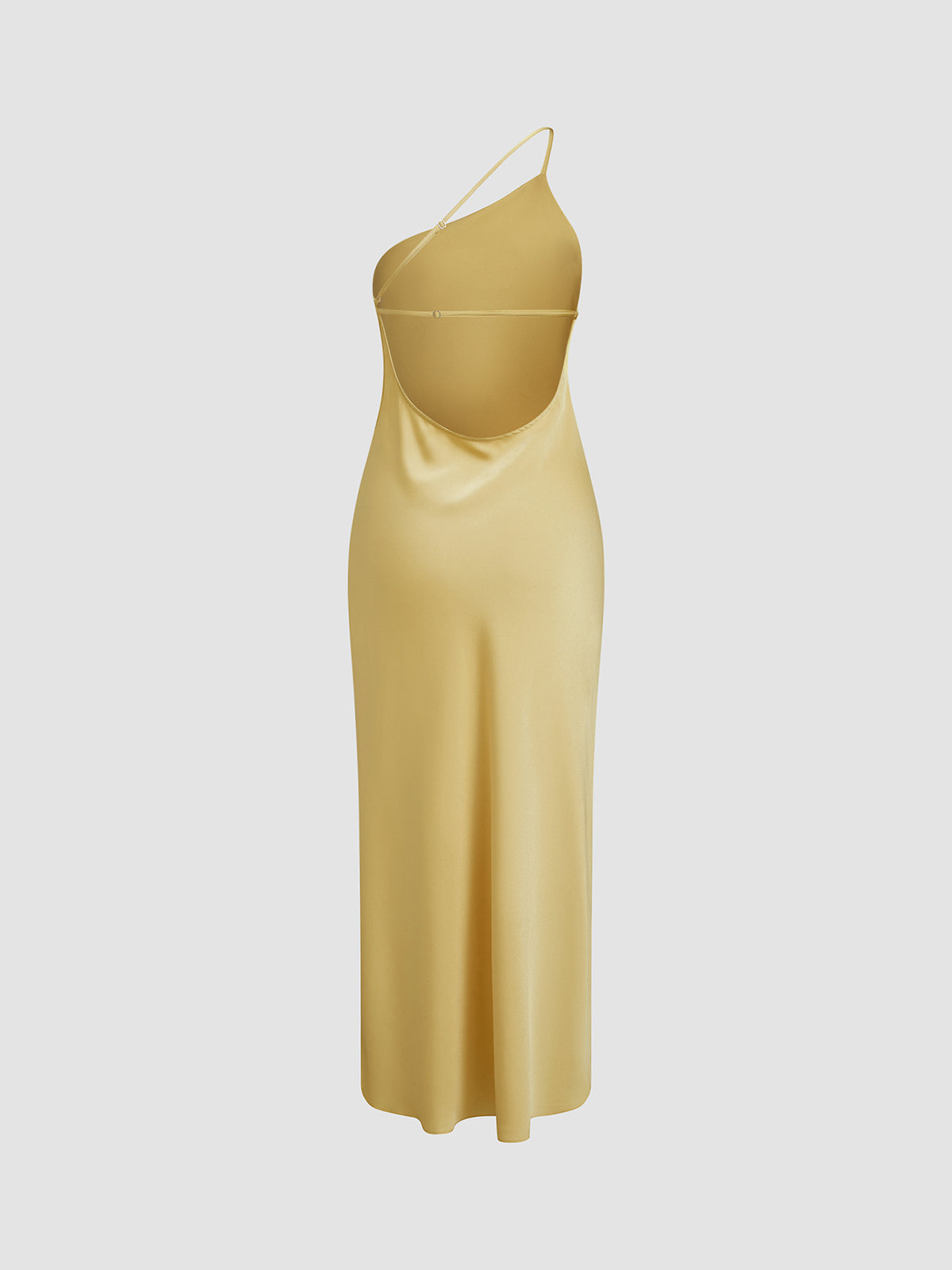 Robe mi-longue femme, bretelle unique, dos dégagé, fente – Image 9
