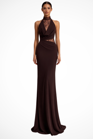 Robe de soirée longue dentelle femme cérémonie élégante