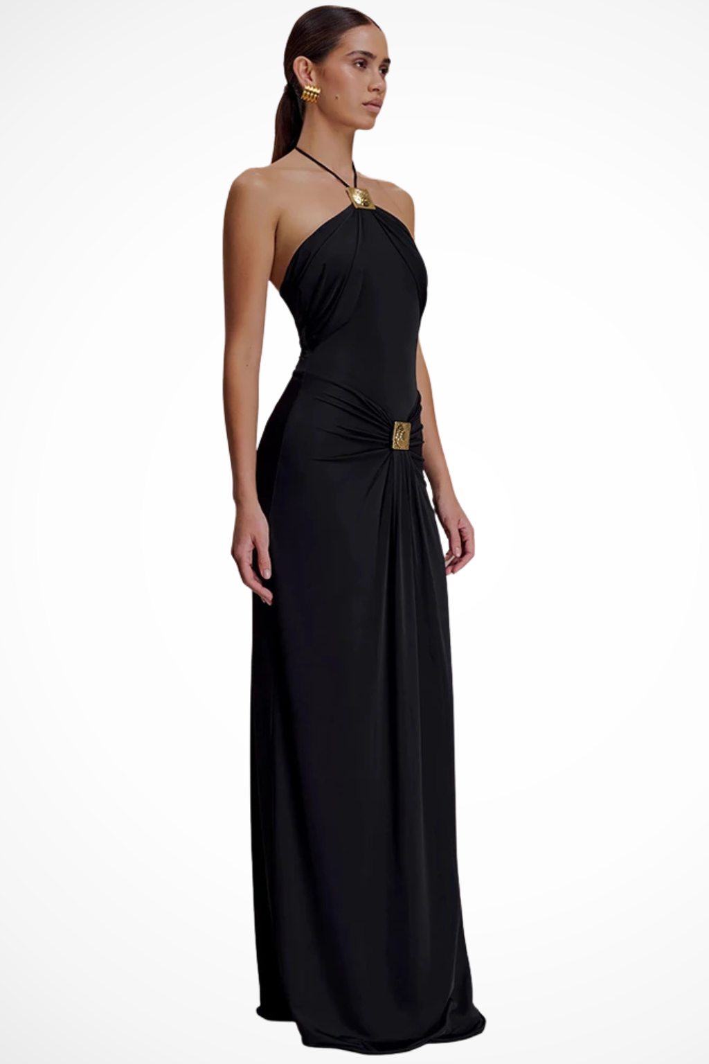 Robe drapée métal taille haute coupe droite chic – Image 3