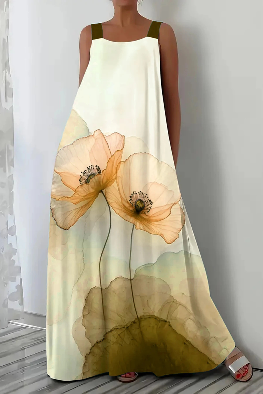 Robe femme ample épaules dégagées motif végétal – Image 11