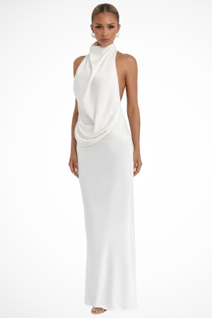 Robe de soirée drapée dos nu pour invitée mariage