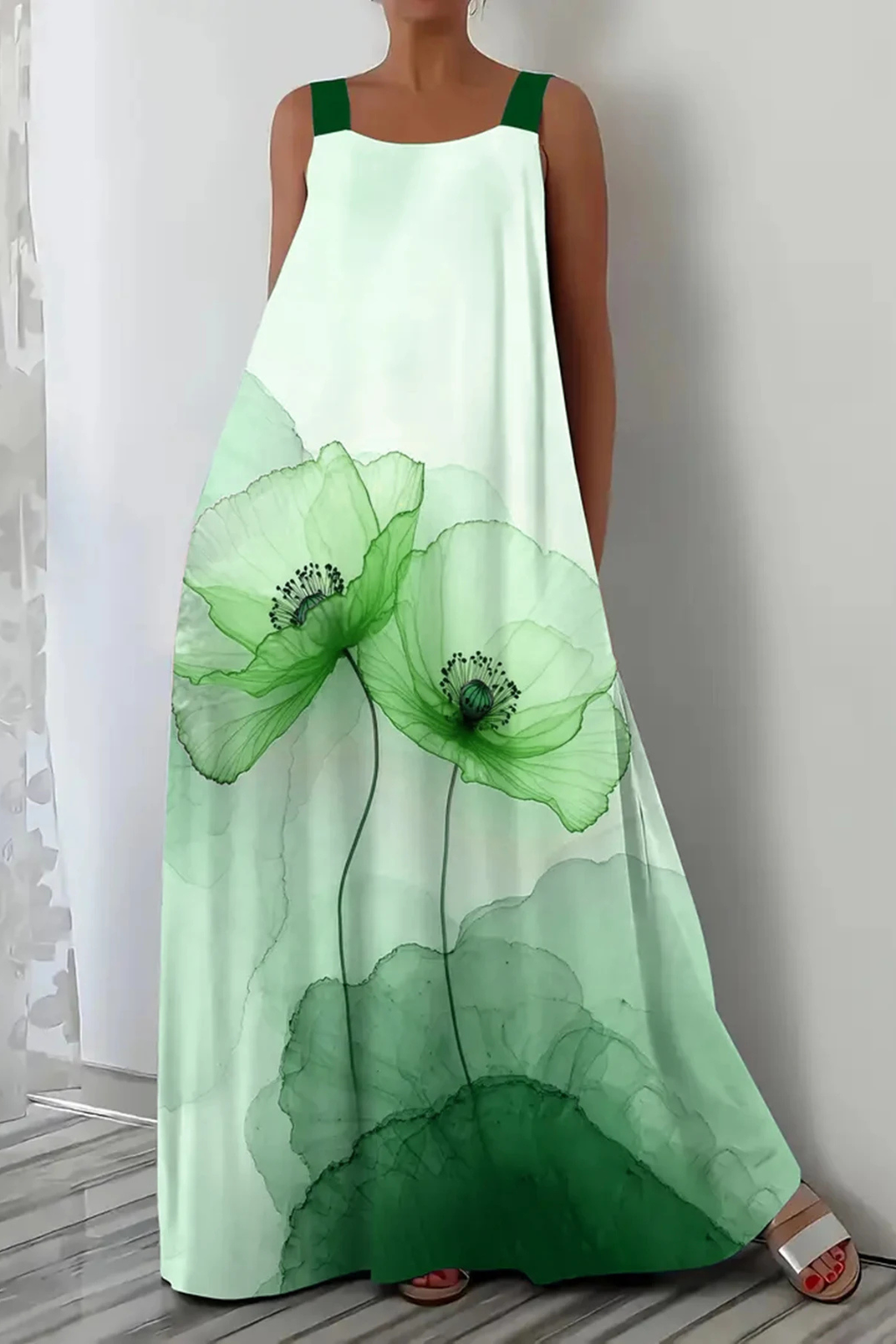Robe femme ample épaules dégagées motif végétal – Image 10
