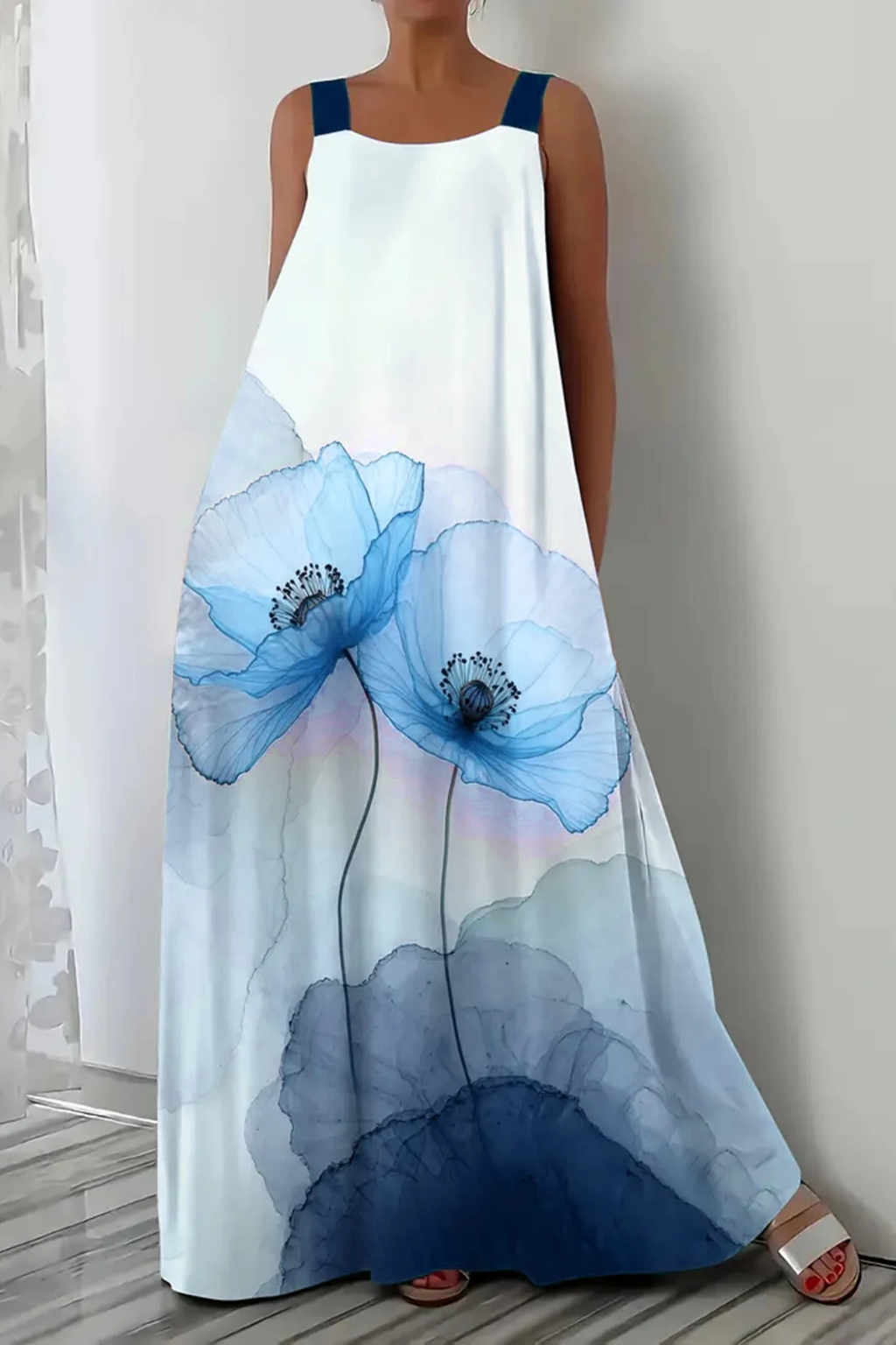 Robe femme ample épaules dégagées motif végétal – Image 7