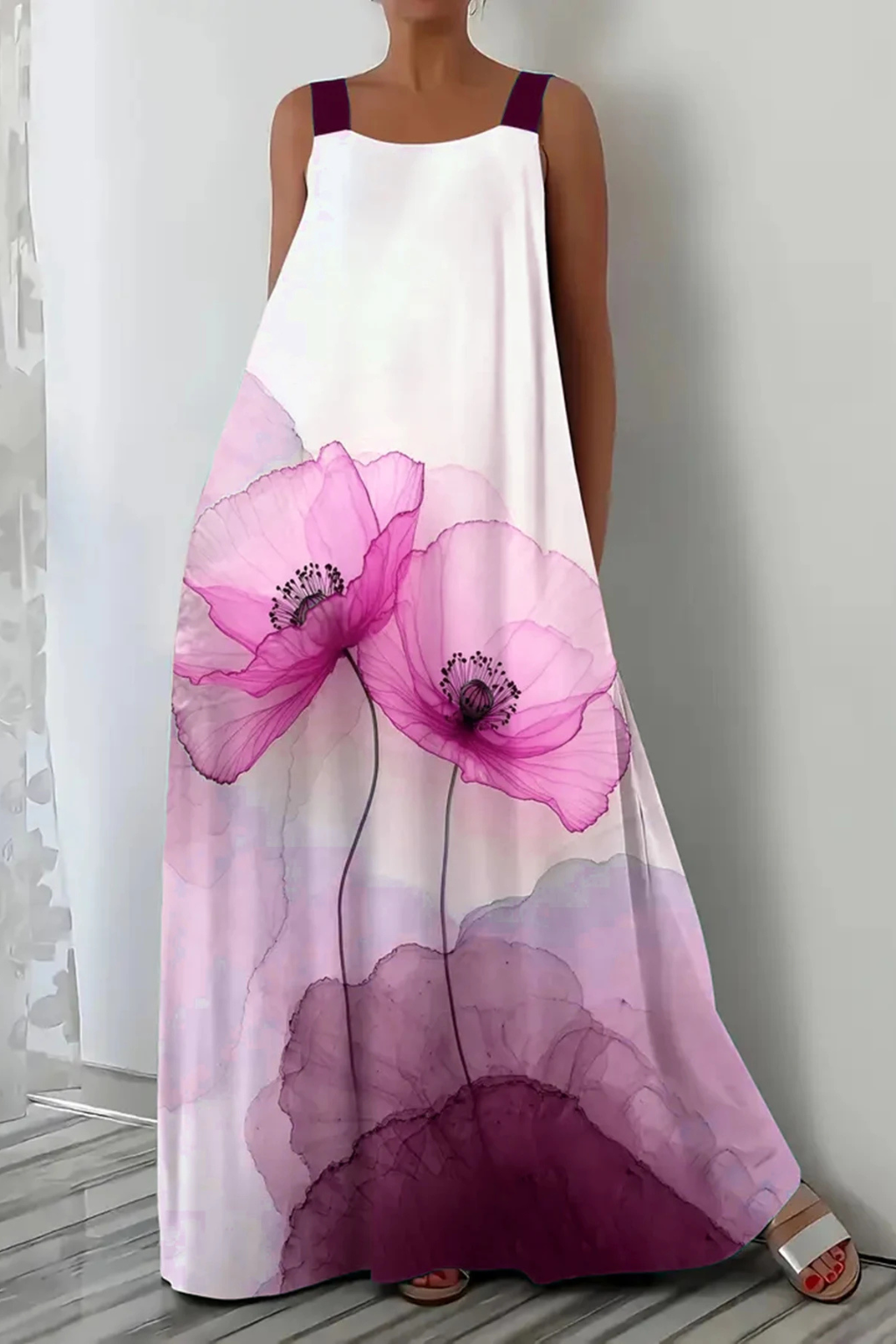 Robe femme ample épaules dégagées motif végétal – Image 9
