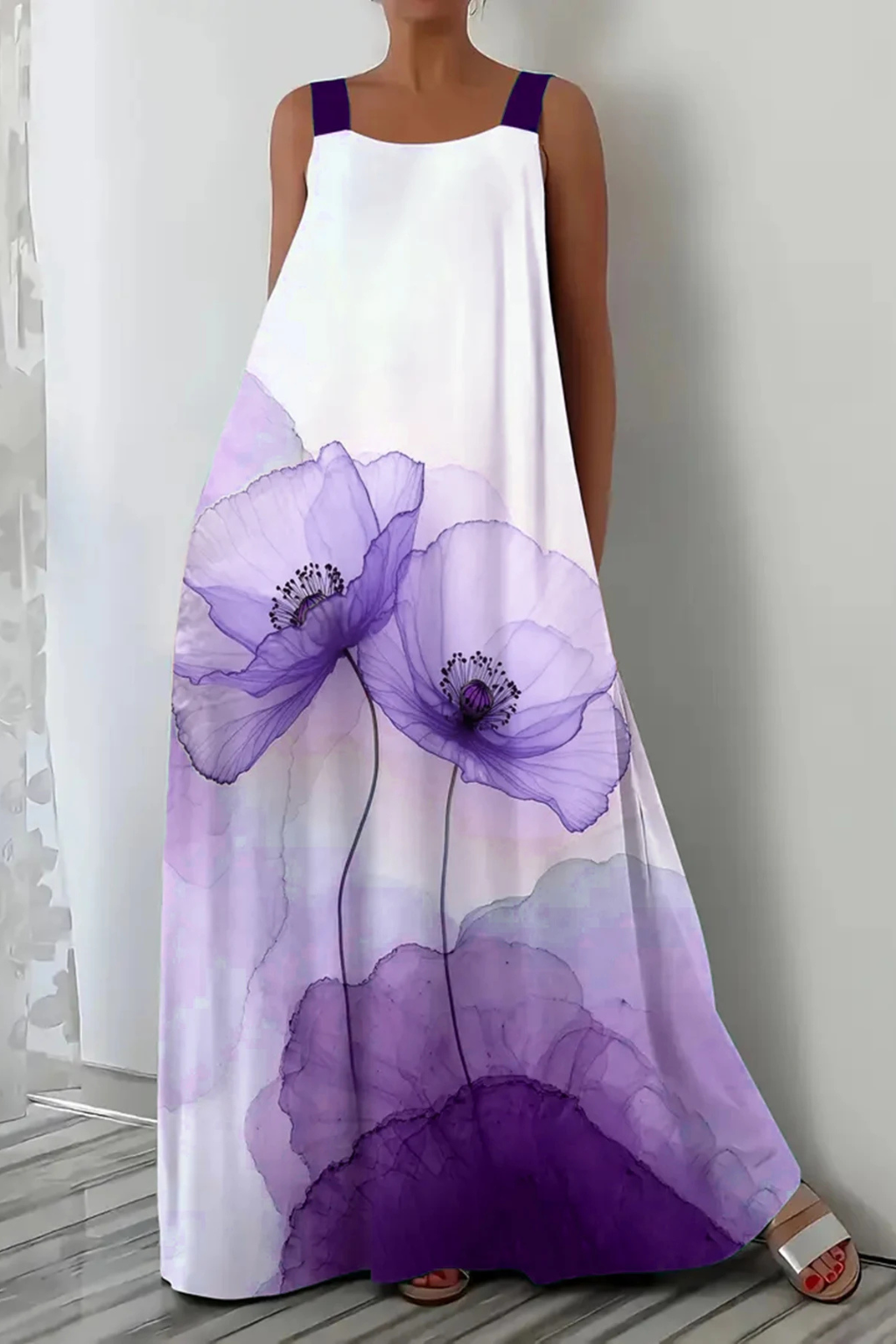 Robe femme ample épaules dégagées motif végétal – Image 8