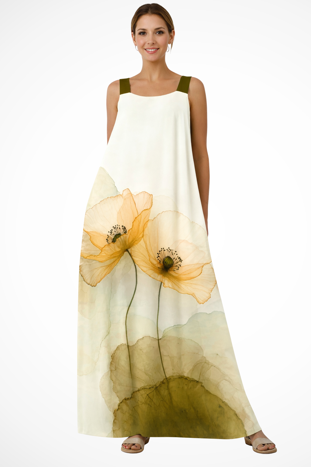Robe femme ample épaules dégagées motif végétal – Image 2