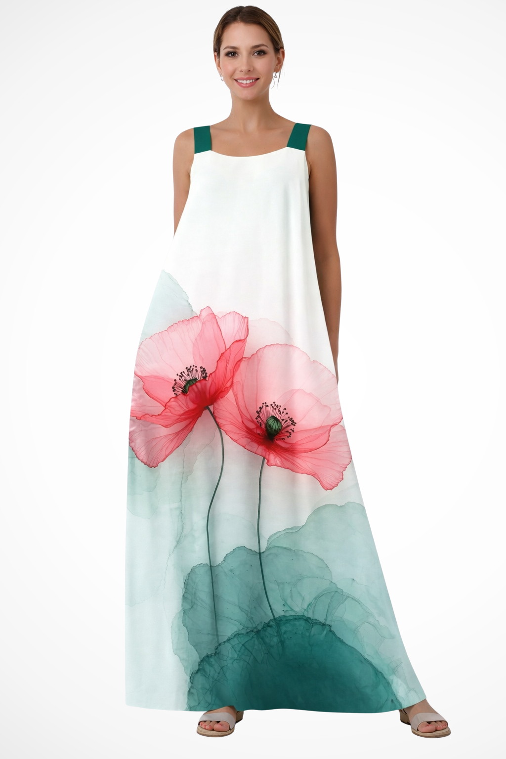 Robe femme ample épaules dégagées motif végétal – Image 6