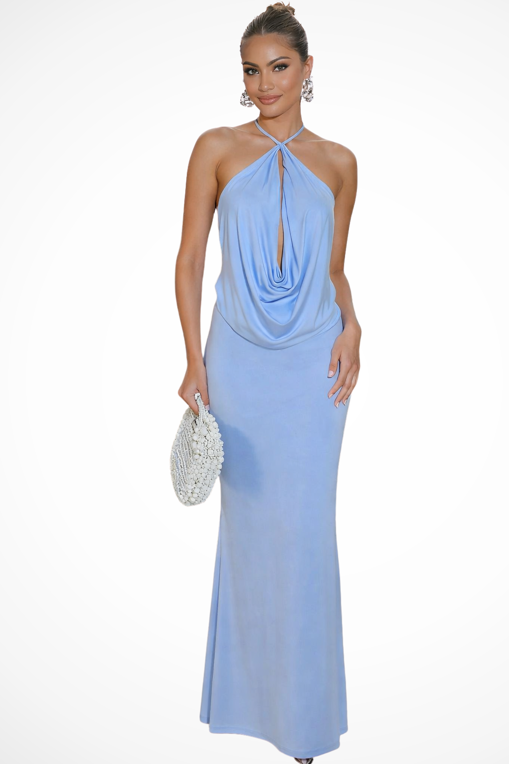 Robe longue drapée col nu pour soirées estivales – Image 10