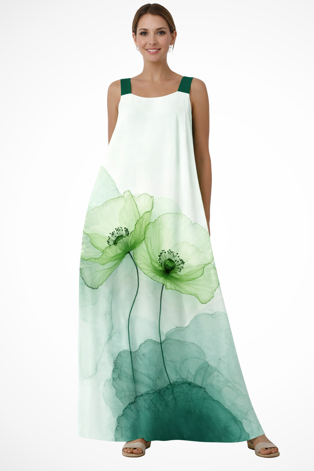 Robe femme ample épaules dégagées motif végétal – Image 5