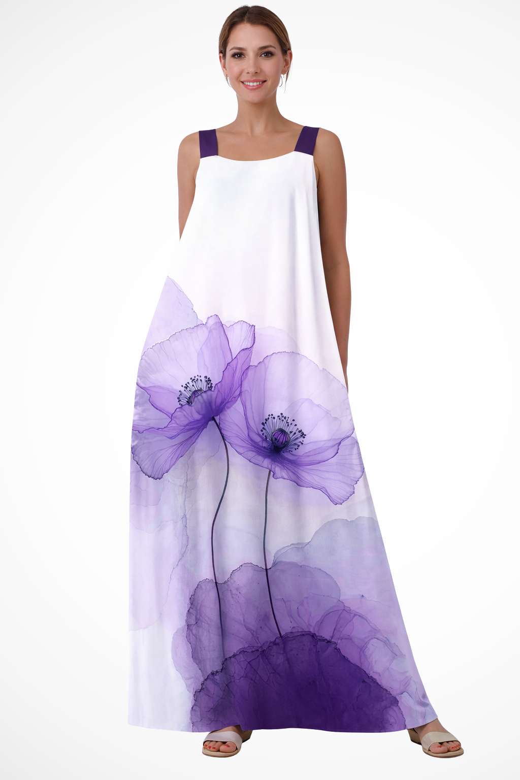 Robe femme ample épaules dégagées motif végétal