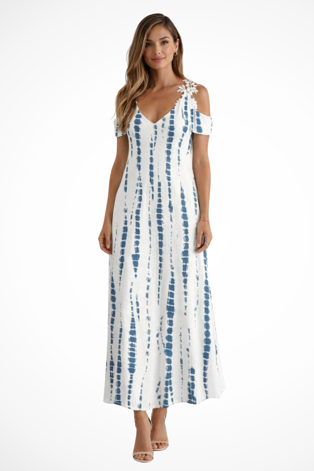 Robe florale | Coupe fluide, épaules ajourées, col V – Image 6