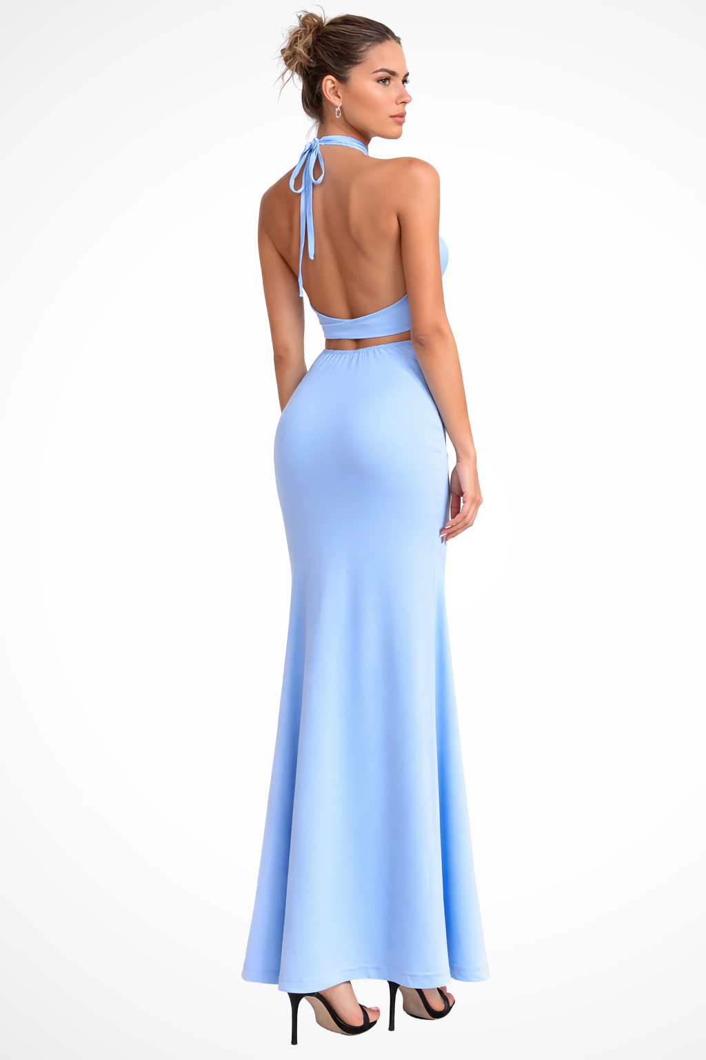 Robe longue drapée col nu pour soirées estivales – Image 3