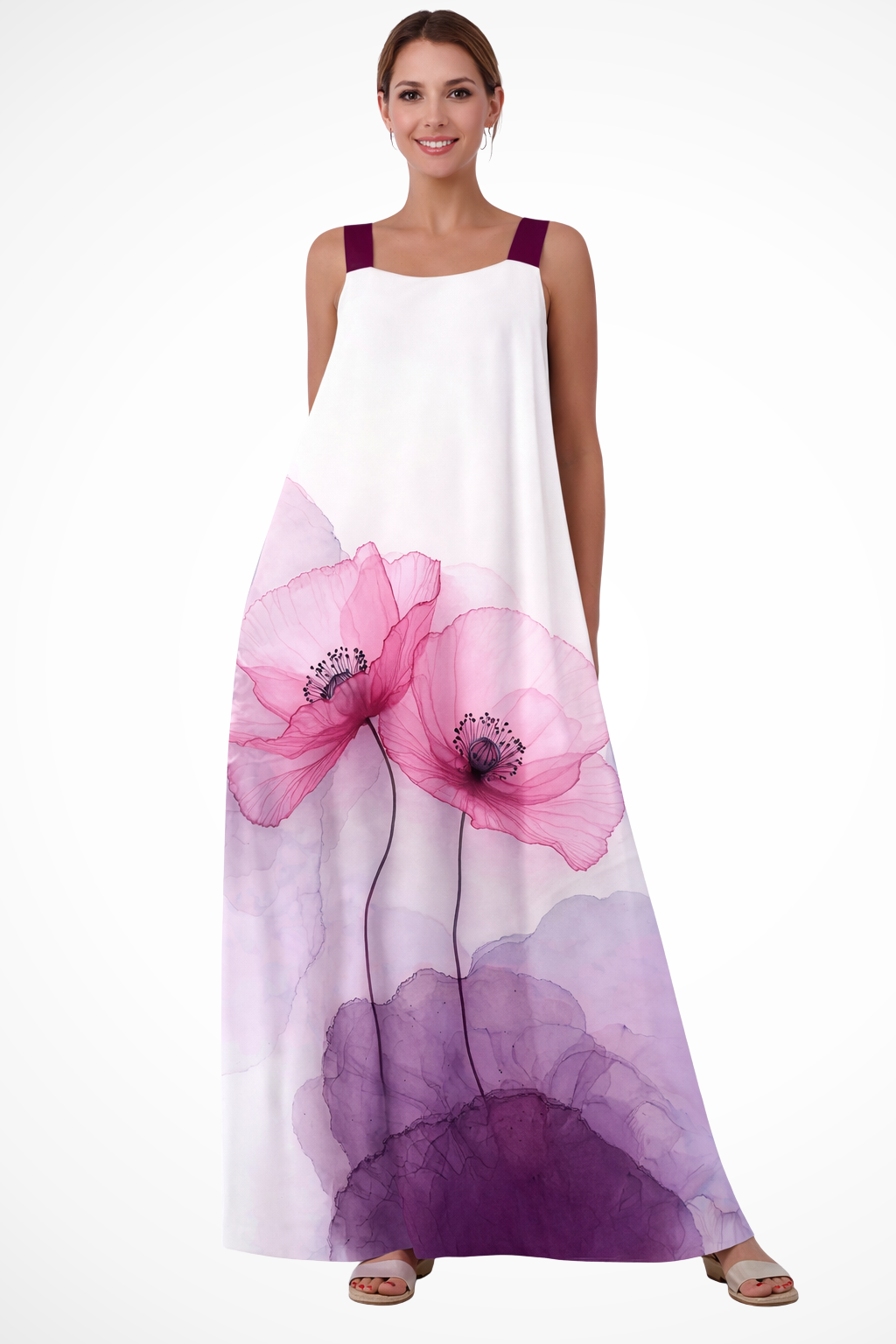 Robe femme ample épaules dégagées motif végétal – Image 3