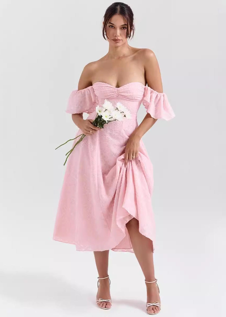 Robe midi femme col cœur manches volants soirée – Image 3