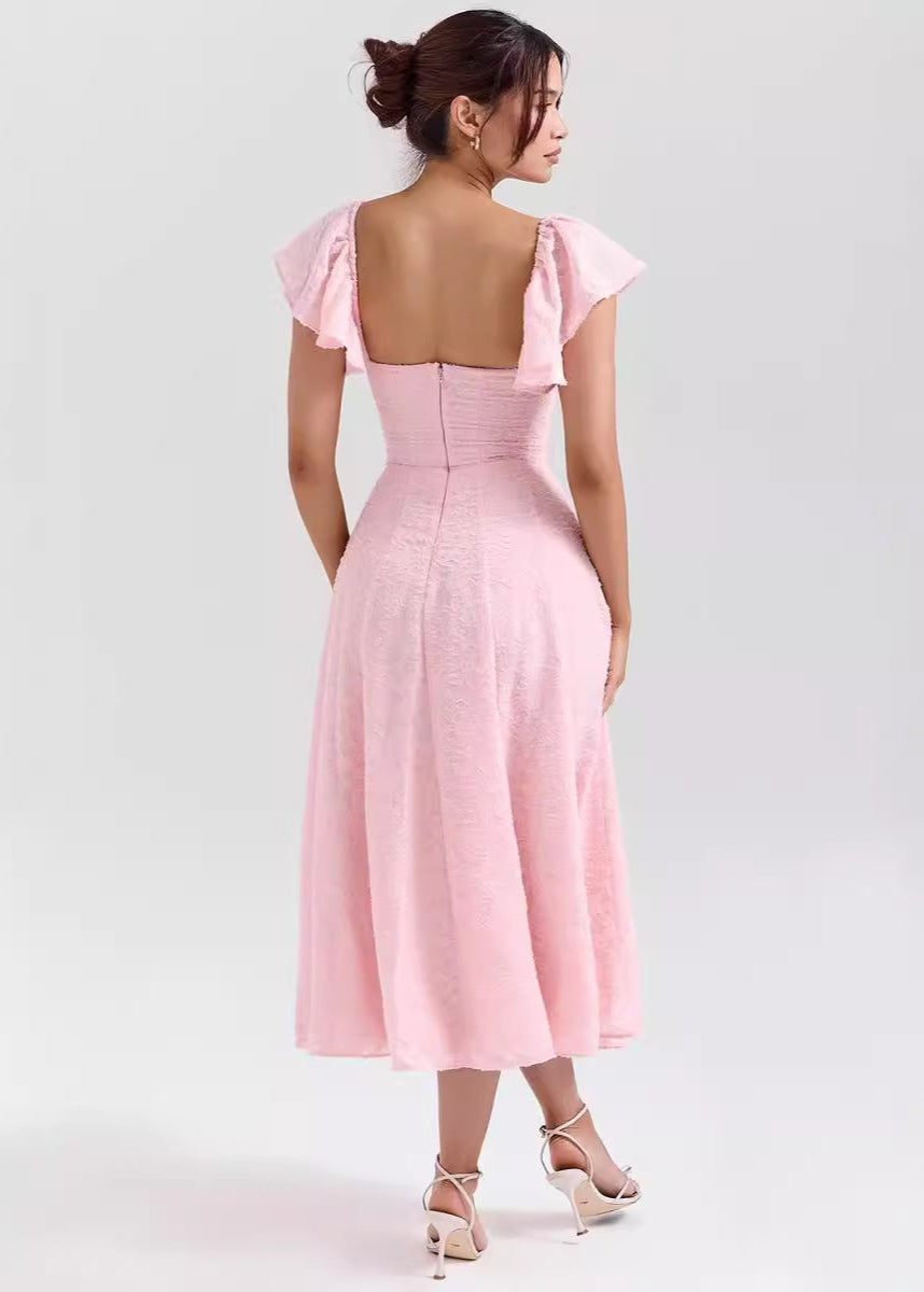 Robe midi femme col cœur manches volants soirée – Image 4