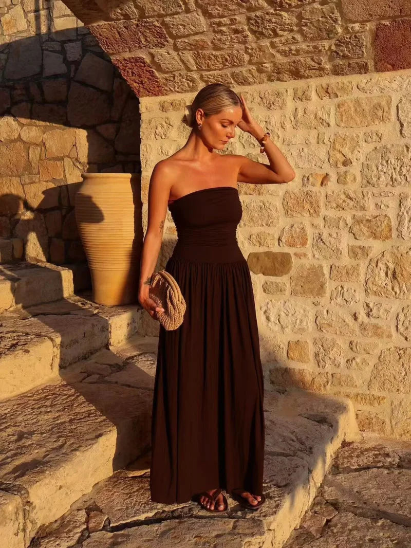 Robe longue plissée bustier femme élégante été – Image 3