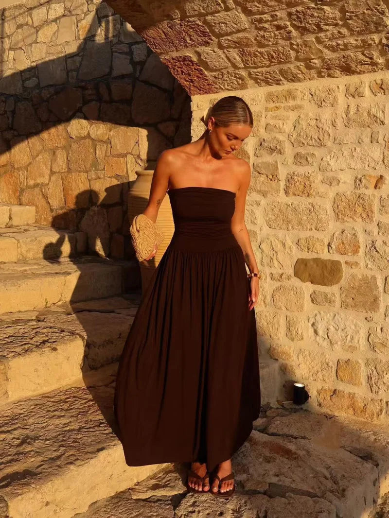 Robe longue plissée bustier femme élégante été – Image 4
