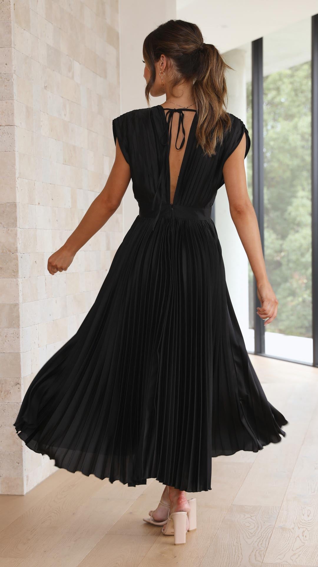 Robe de soirée plissée femme col V élégante – Image 7
