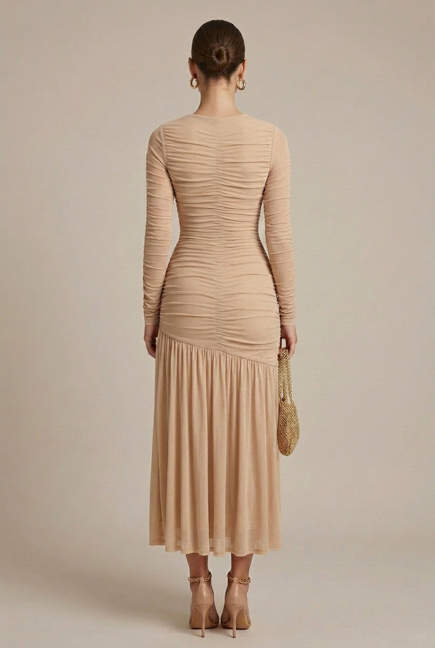 Robe Froncée Midi Femme Élégante Soirée Mariage – Image 6