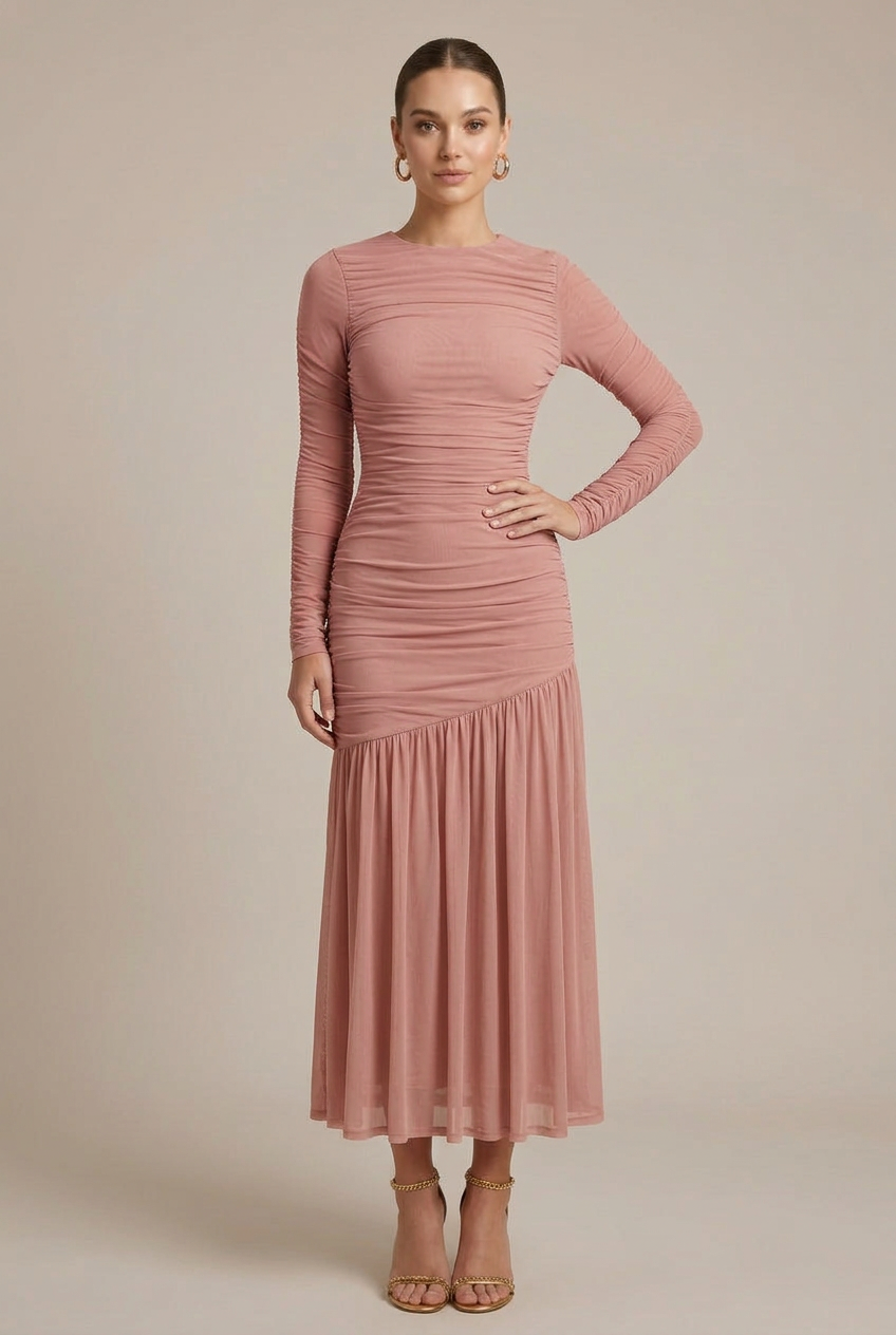 Robe Froncée Midi Femme Élégante Soirée Mariage – Image 5