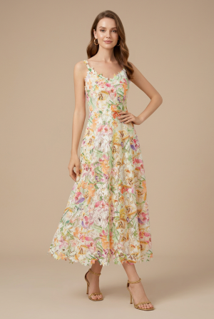 Robe Midi Femme Dentelle A-ligne Col V Cérémonie