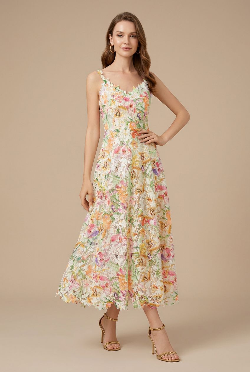 Robe Midi Femme Dentelle A-ligne Col V Cérémonie