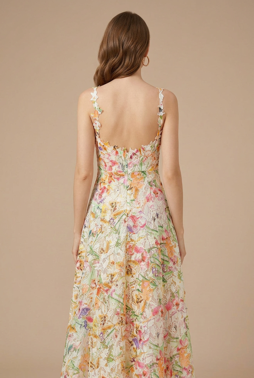 Robe Midi Femme Dentelle A-ligne Col V Cérémonie – Image 4