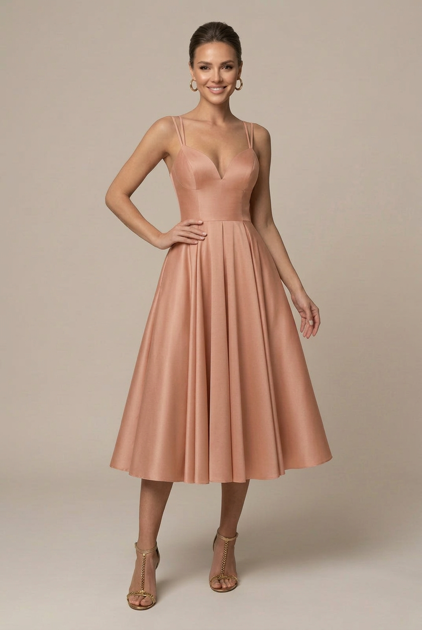 Robe Midi Femme Décolleté V Bretelles Croisées Soirée – Image 2