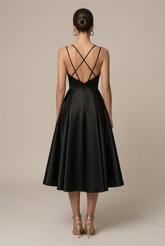 Robe Midi Femme Décolleté V Bretelles Croisées Soirée – Image 7