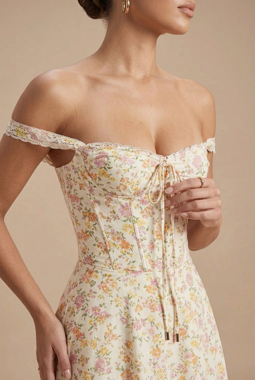 Robe Été Femme Fleurie Col Cœur Dentelle Fête Jardin – Image 6
