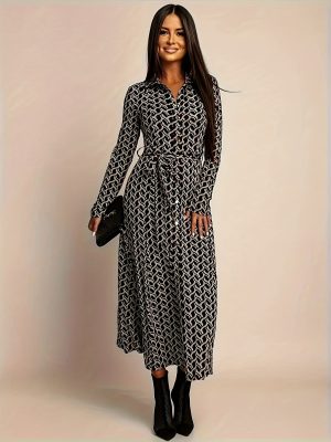 Robe chemise femme imprimé géométrique, élégance polyvalente