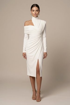 Robe de Soirée Midi Fendue Asymétrique Femme Élégante