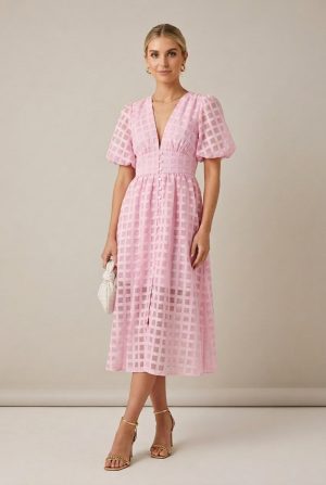 Robe Fluide Femme Élégante Soirée Brunch Manches Ballon