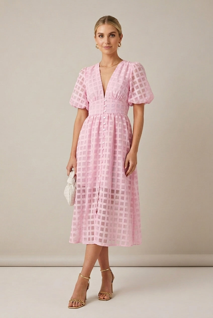 Robe Fluide Femme Élégante Soirée Brunch Manches Ballon