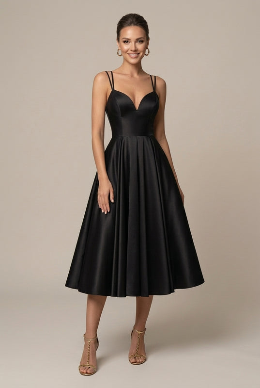 Robe Midi Femme Décolleté V Bretelles Croisées Soirée