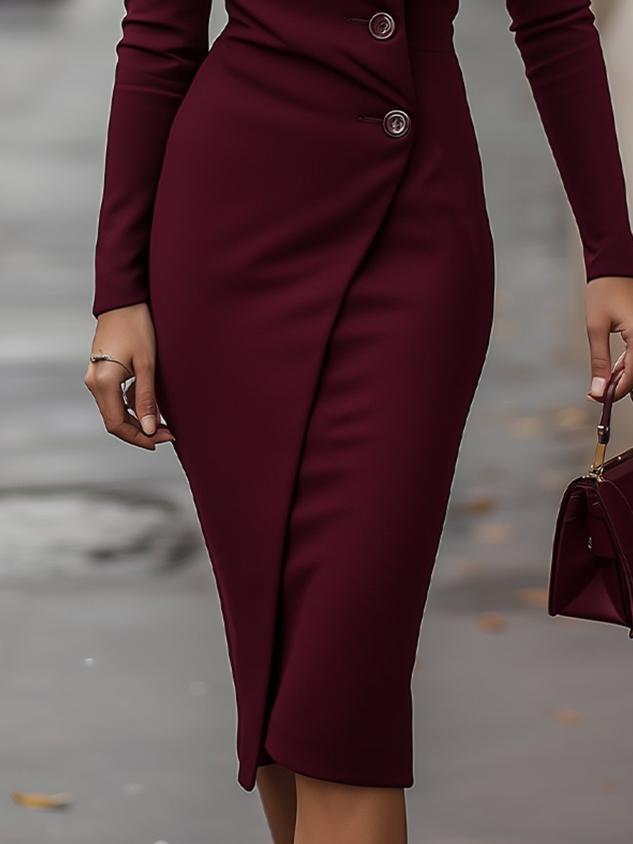 Robe professionnelle ajustée col V asymétrique élégante – Image 5