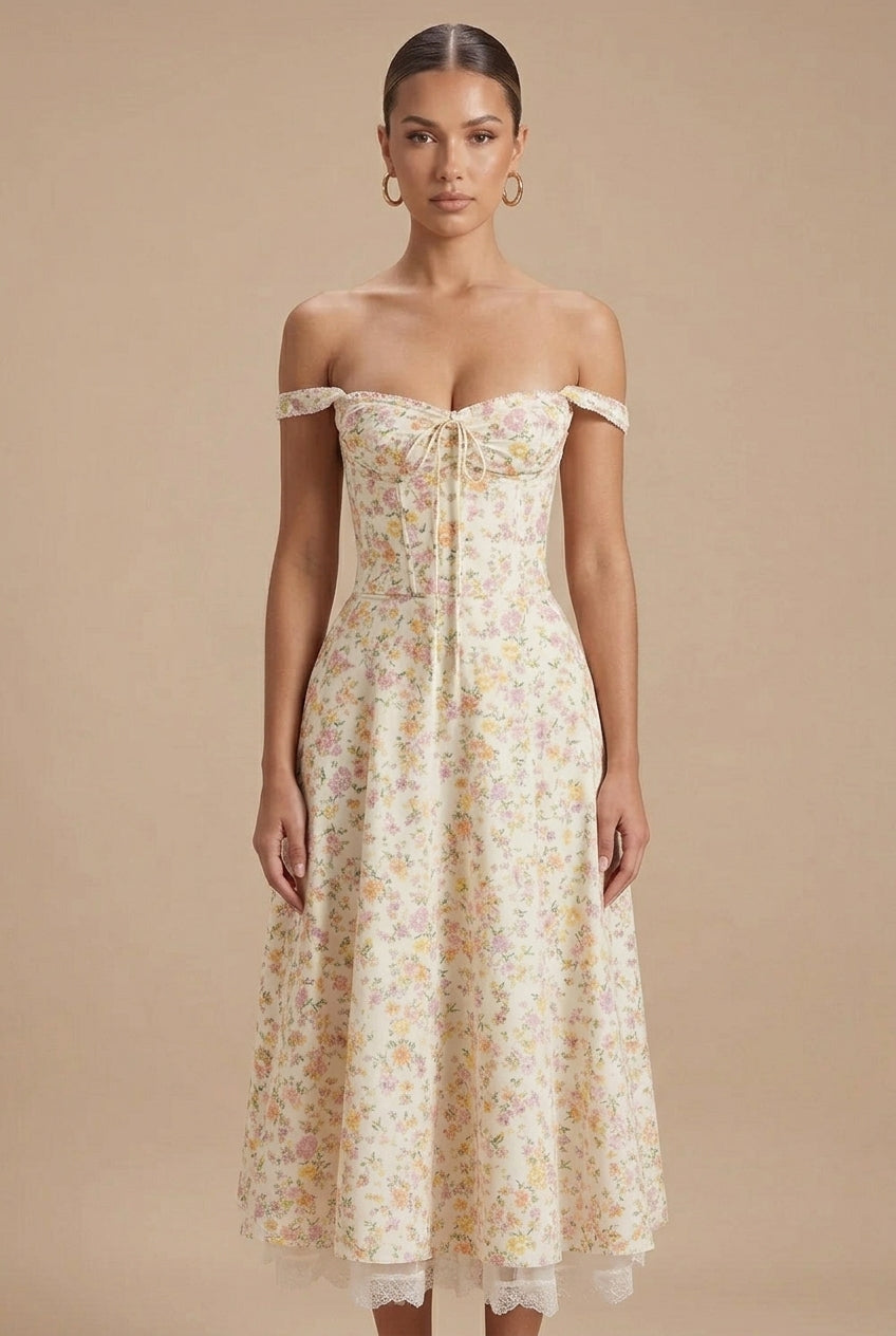 Robe Été Femme Fleurie Col Cœur Dentelle Fête Jardin – Image 5